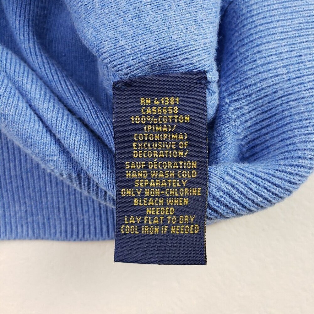 Polo Ralph Lauren Pima Cotton Sweater Mens XXL Blue V Neck Pony Pullover - Picture 7 of 9